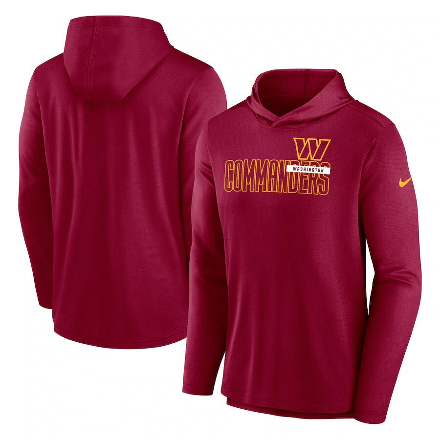 Men's Washington Commanders Red Lightweight Performance Hooded Long Sleeve T-Shirt Men's Washington Commanders Red Lightweight Performance Hooded Long Sleeve T-Shirt